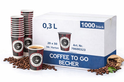 Kaffeebecher To Go 300 ml (12 oz) | Pappbecher für Heißgetränke - 90mm