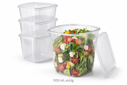 Feinkostbecher mit Deckel 250ml & 500ml Rund Eckig Transparent Vorratsbecher